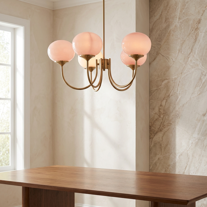 Marshmallow Chandelier shown above a dining table