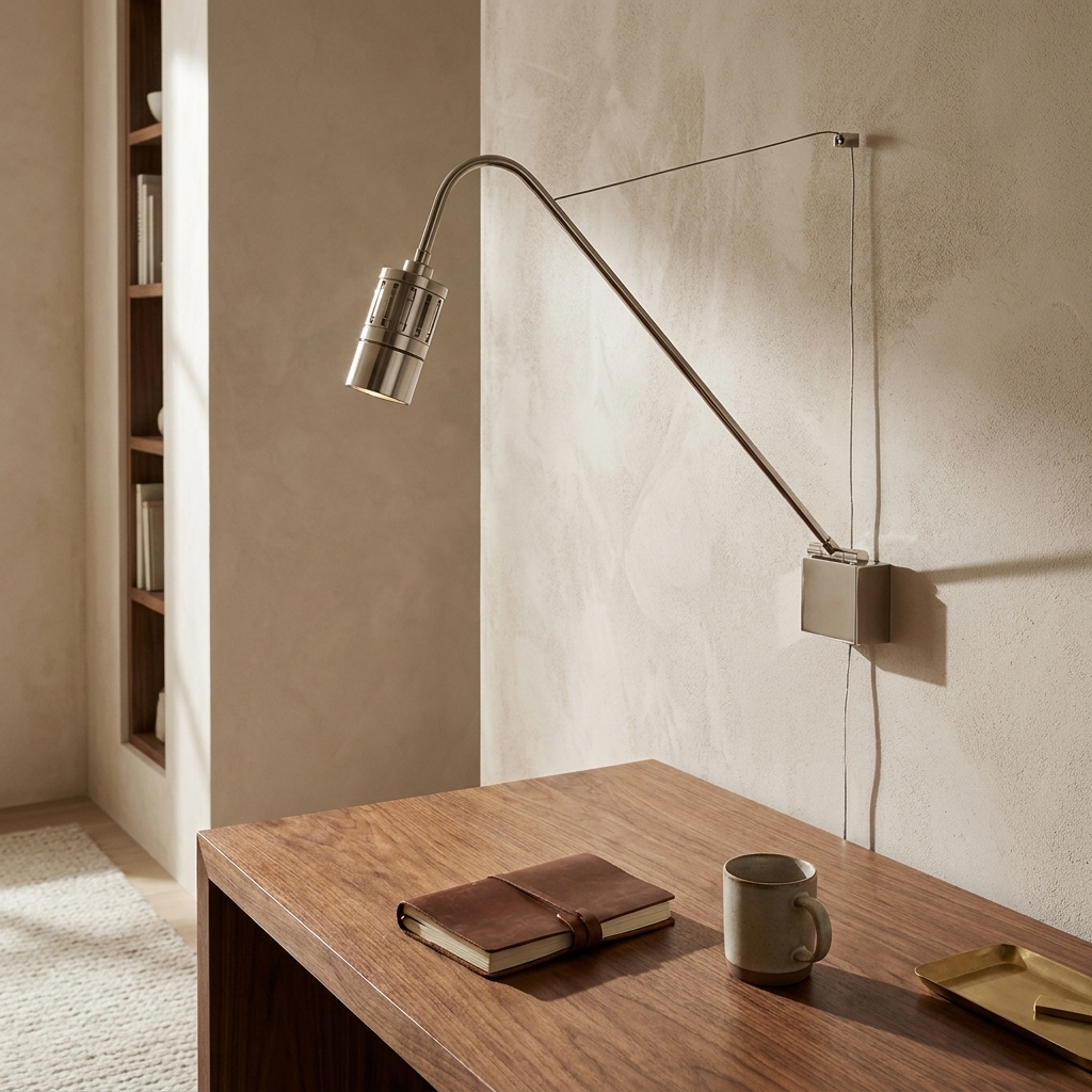 Minimalist Adjustable Task Wall Sconce shown above a home office desk