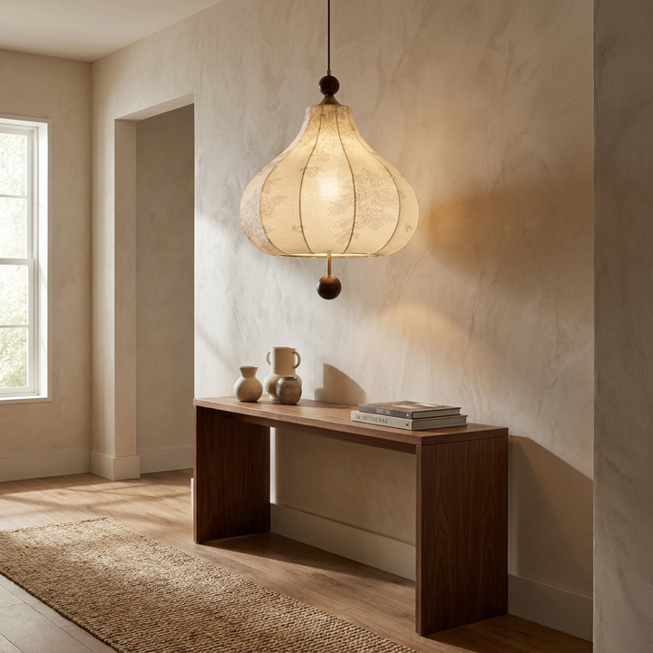 Maribel Floral Pendant Lamp shown above an entryway console table