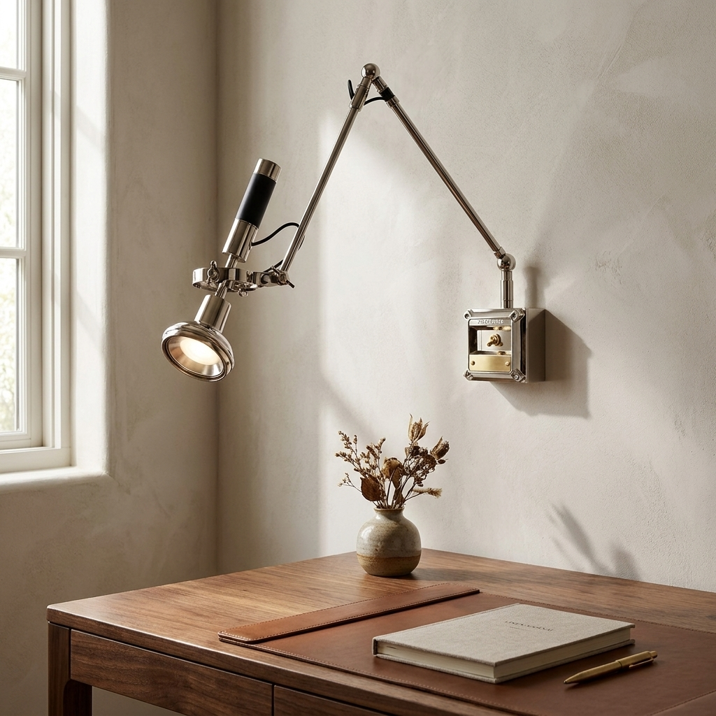 Precision Beam Wall Lamp mounted on an architectural wall beside a bed