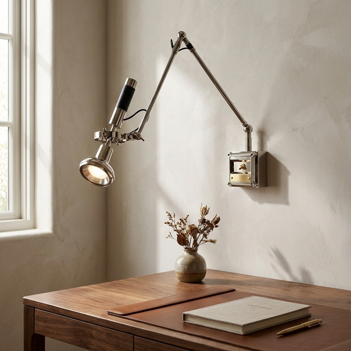 Precision Beam Wall Lamp mounted on an architectural wall beside a bed
