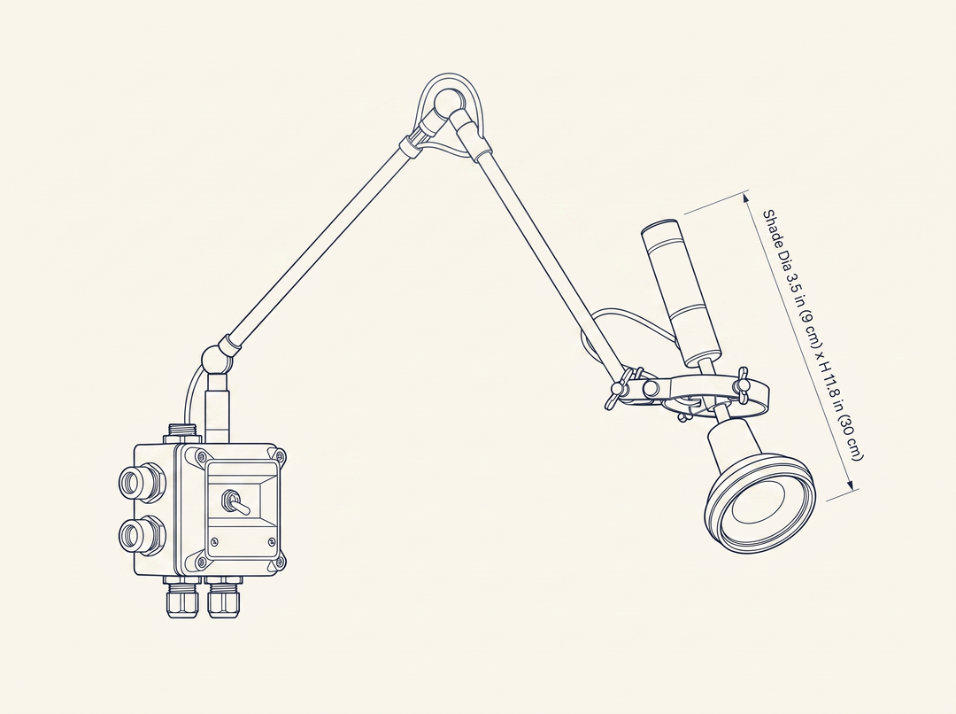 Precision Beam Wall Lamp dimension drawing showing shade diameter and height measurements