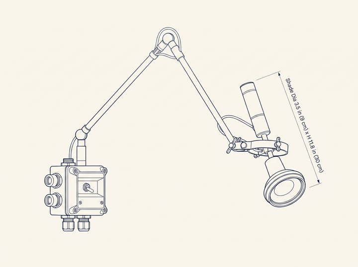 Precision Beam Wall Lamp dimension drawing showing shade diameter and height measurements