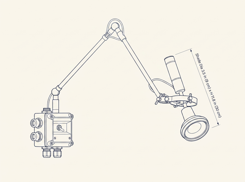 Precision Beam Wall Lamp dimension drawing showing shade diameter and height measurements