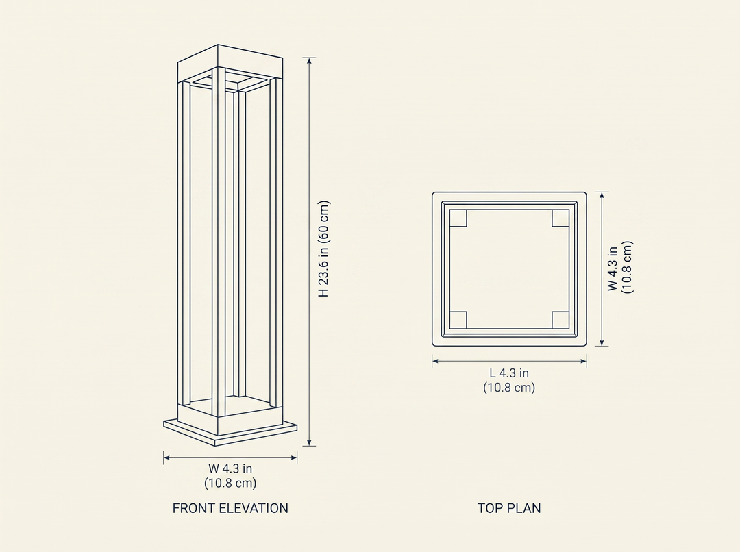 Obsidian Post Outdoor Light dimension drawing showing height and width measurements