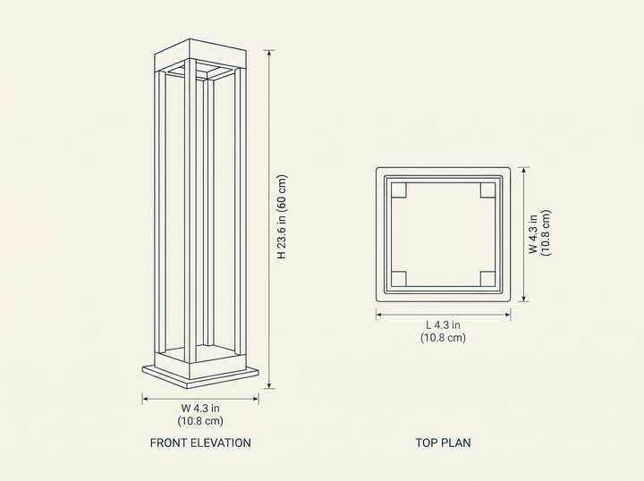 Obsidian Post Outdoor Light dimension drawing showing height and width measurements