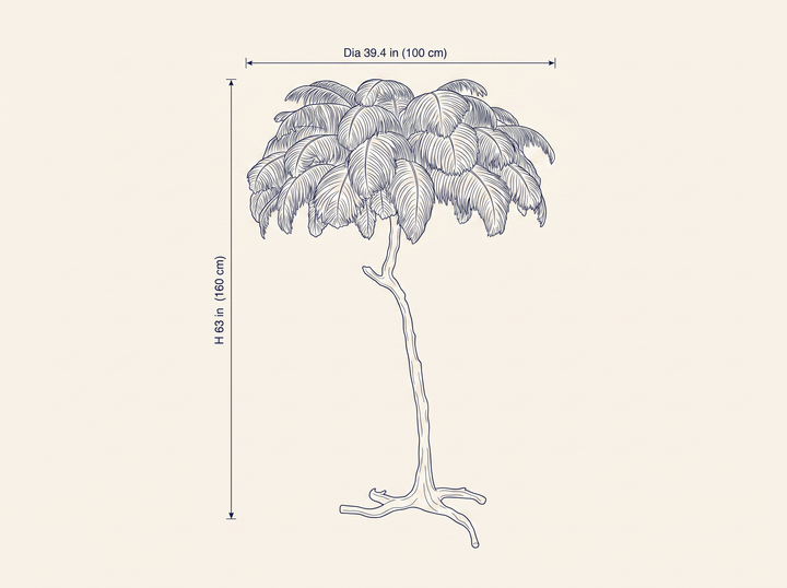 Ostrich Feather Brass Floor Lamp dimension drawing showing height and diameter measurements