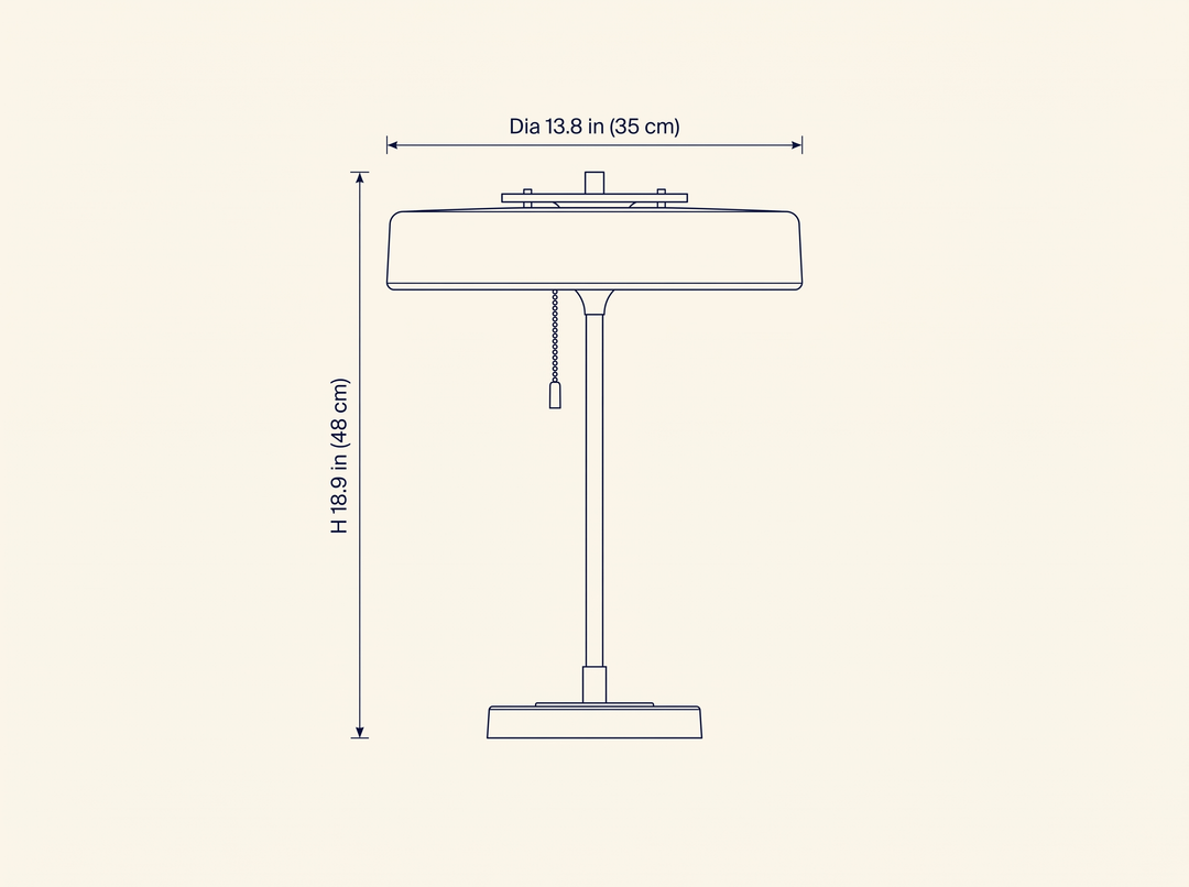 Revolve Table Lamp dimension drawing showing diameter and height measurements