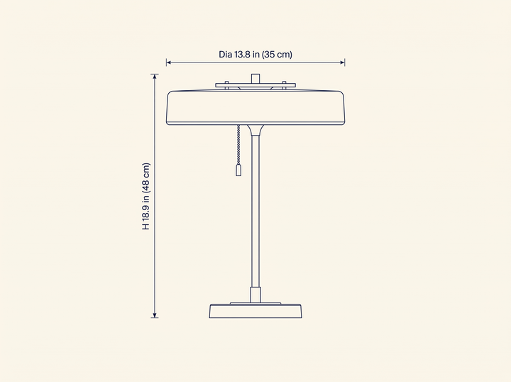 Revolve Table Lamp dimension drawing showing diameter and height measurements
