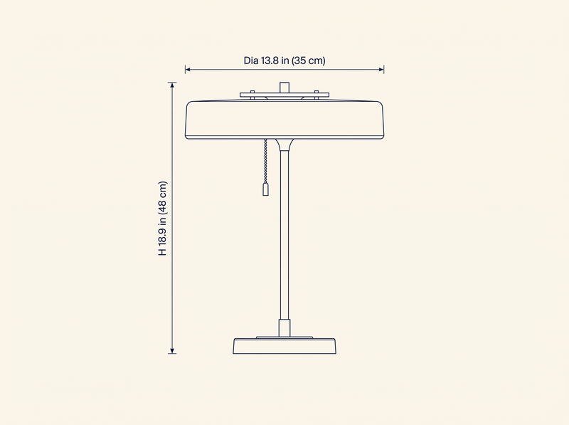 Revolve Table Lamp dimension drawing showing diameter and height measurements