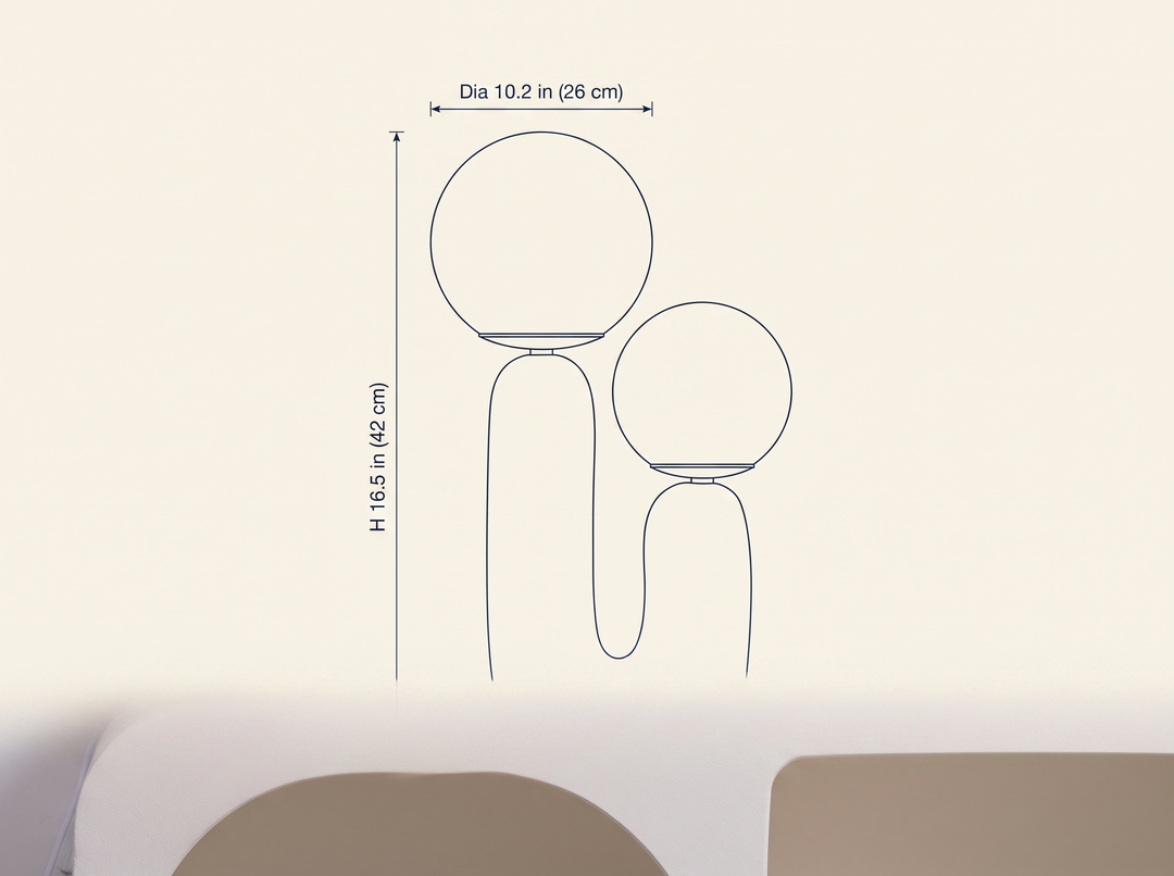Oo Rough Table Lamp dimension drawing showing diameter and height measurements