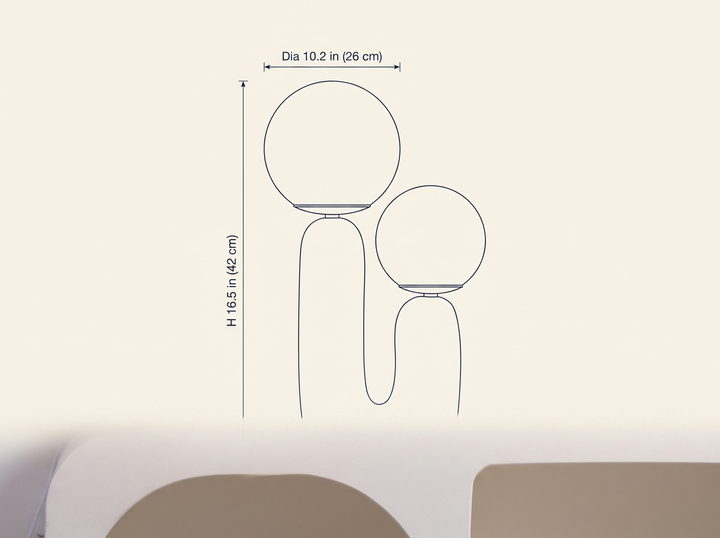 Oo Rough Table Lamp dimension drawing showing diameter and height measurements