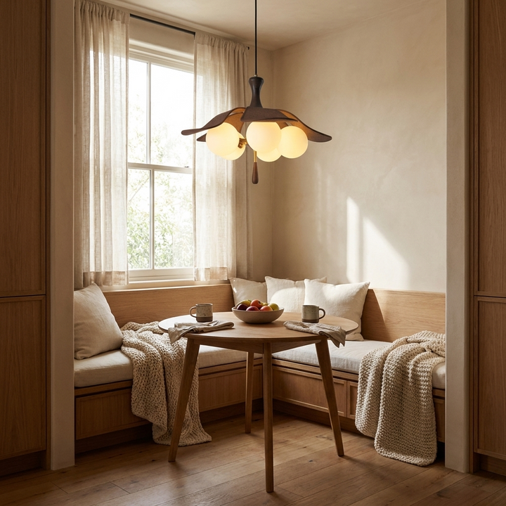 Solyntha Pendant Light shown above a breakfast nook table