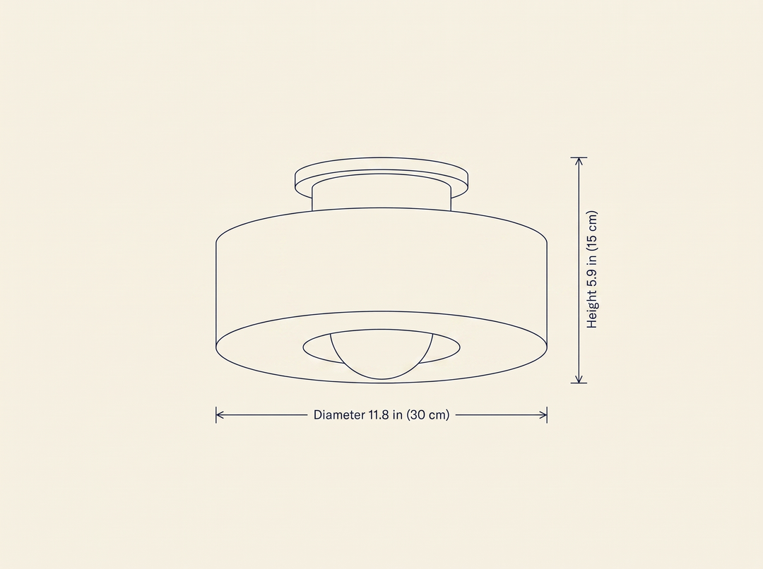 Simon Ceiling Lamp dimension drawing showing diameter and height measurements