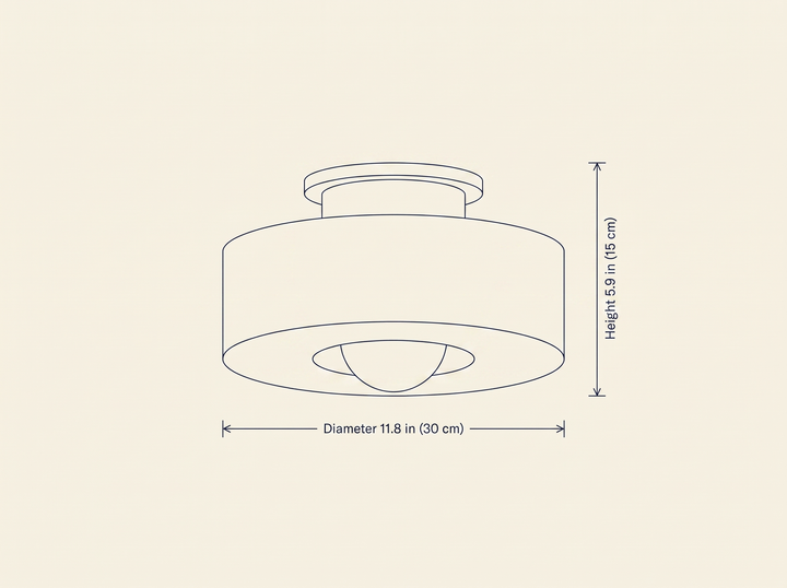 Simon Ceiling Lamp dimension drawing showing diameter and height measurements