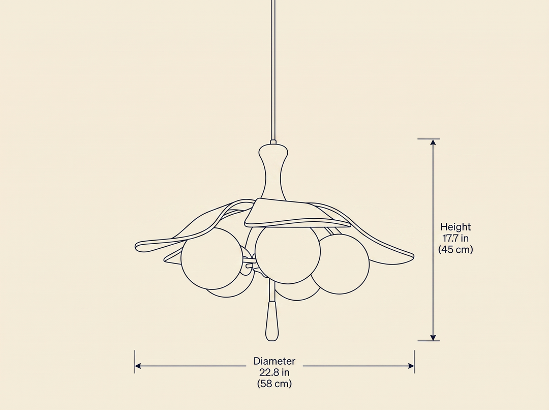 Solyntha Pendant Light dimension drawing showing diameter and height measurements