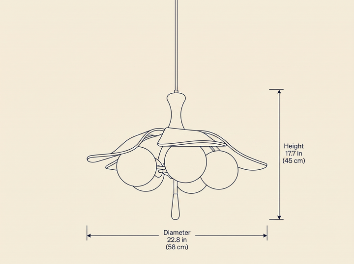 Solyntha Pendant Light dimension drawing showing diameter and height measurements