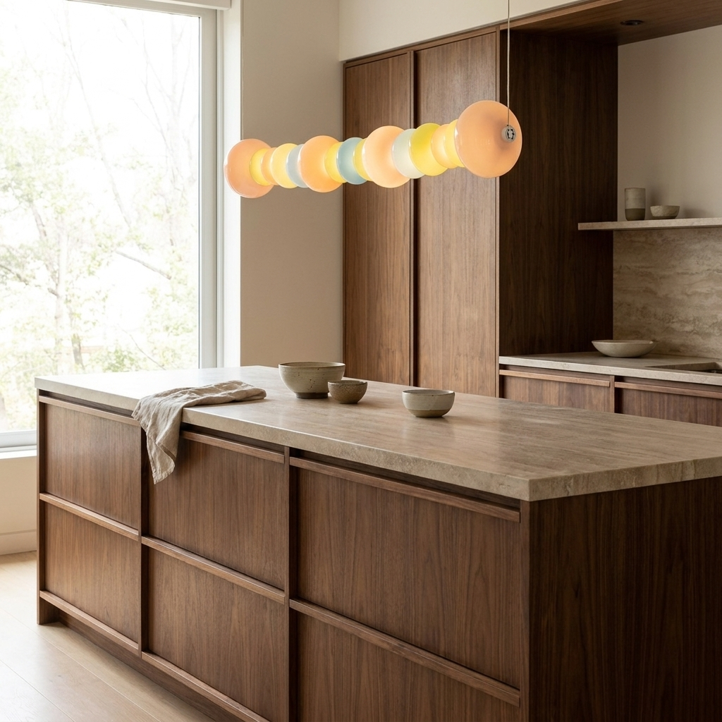 Stack Candy Pendant Light shown above a kitchen island