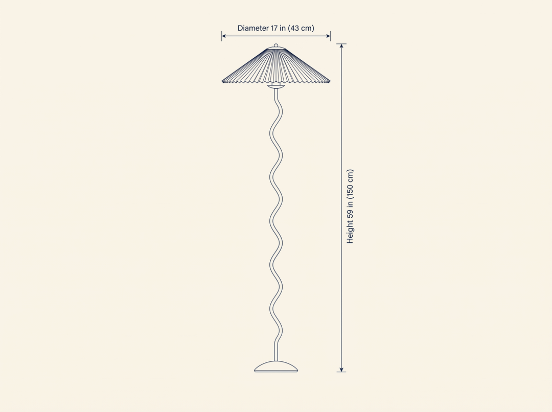 Squiggle Floor Lamp dimension drawing showing diameter and height measurements