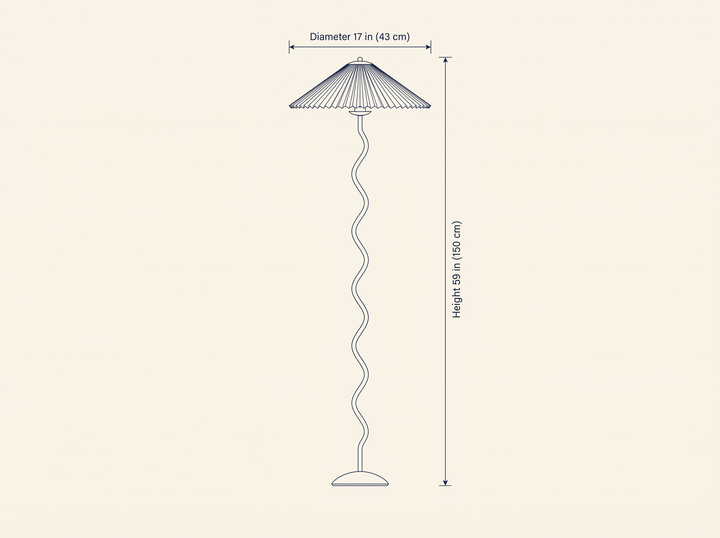 Squiggle Floor Lamp dimension drawing showing diameter and height measurements