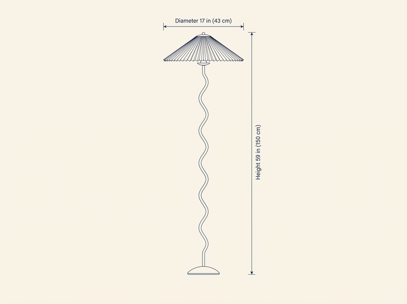 Squiggle Floor Lamp dimension drawing showing diameter and height measurements