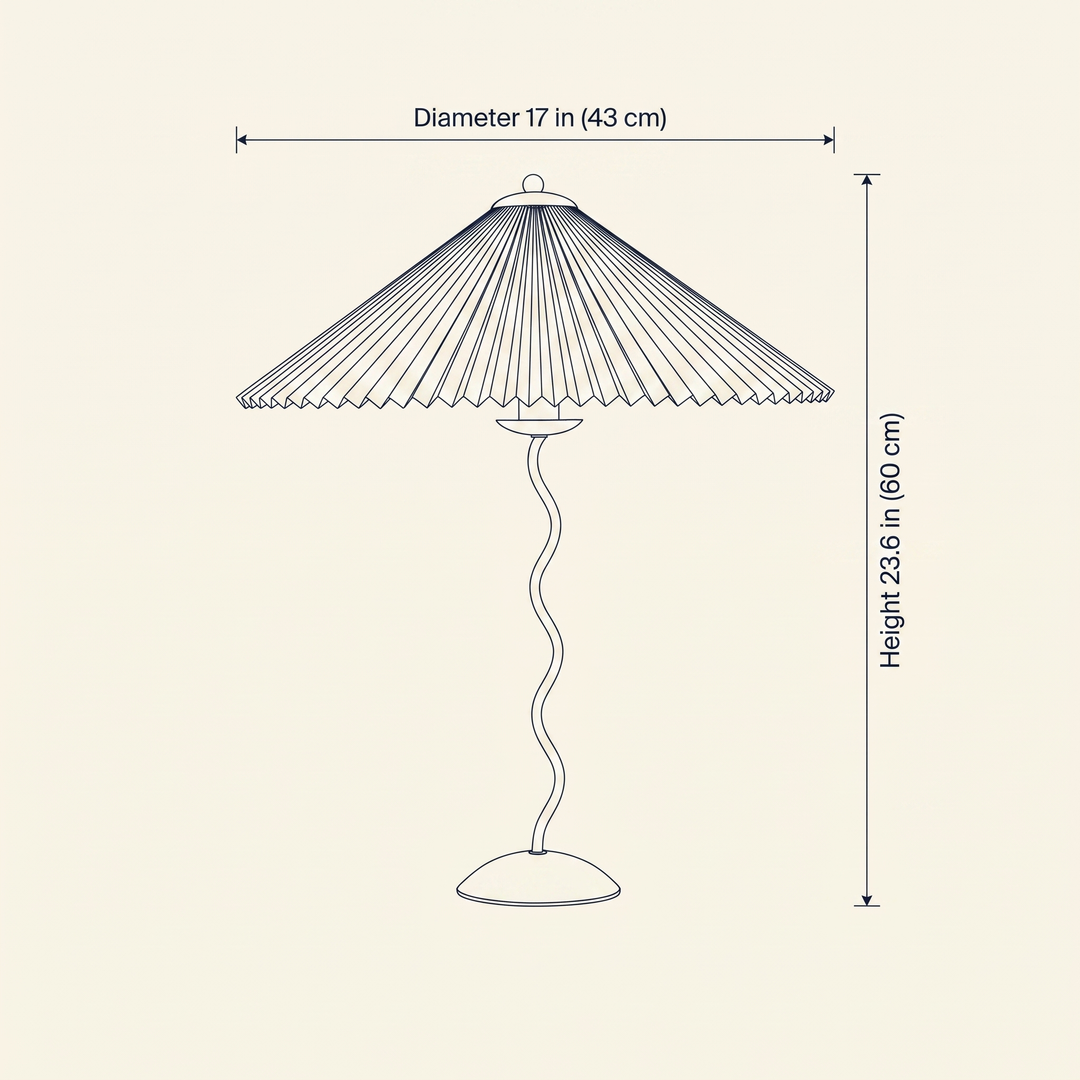 Squiggle Table Lamp dimension drawing showing diameter and height measurements