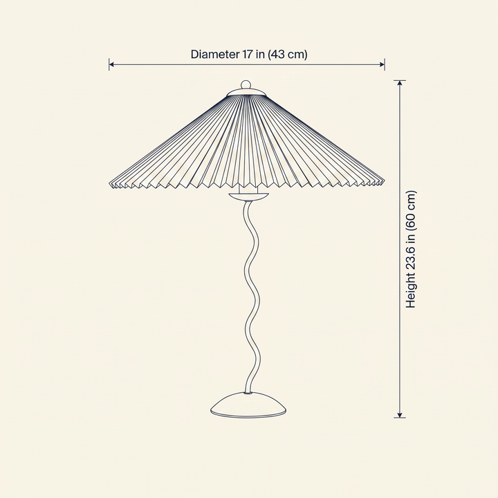 Squiggle Table Lamp dimension drawing showing diameter and height measurements