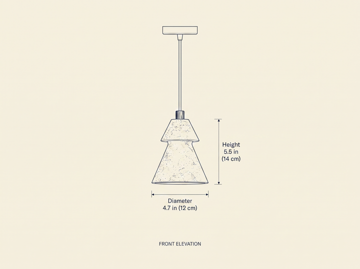 Tiered Travertine Cone Pendant Light dimension drawing showing height and diameter