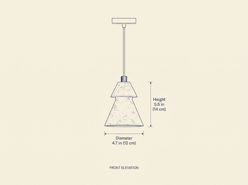 Tiered Travertine Cone Pendant Light dimension drawing showing height and diameter