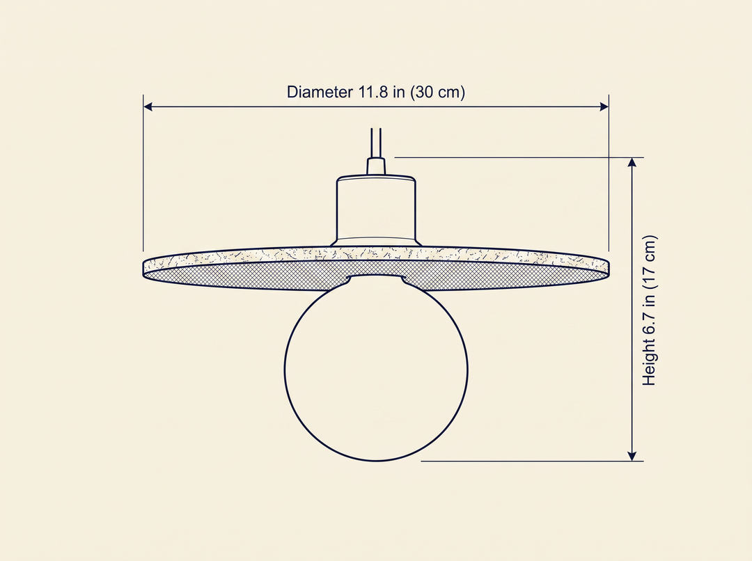 Travertine Disk Globe Pendant Light dimension drawing showing diameter and height