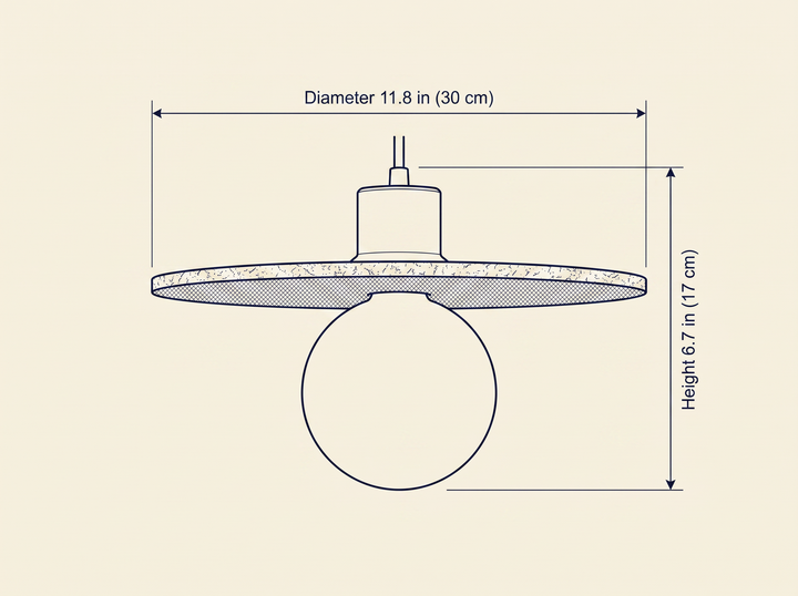 Travertine Disk Globe Pendant Light dimension drawing showing diameter and height