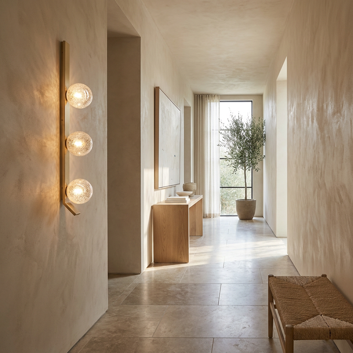 Vertical Balls Bar Sconce mounted in a contemporary hallway