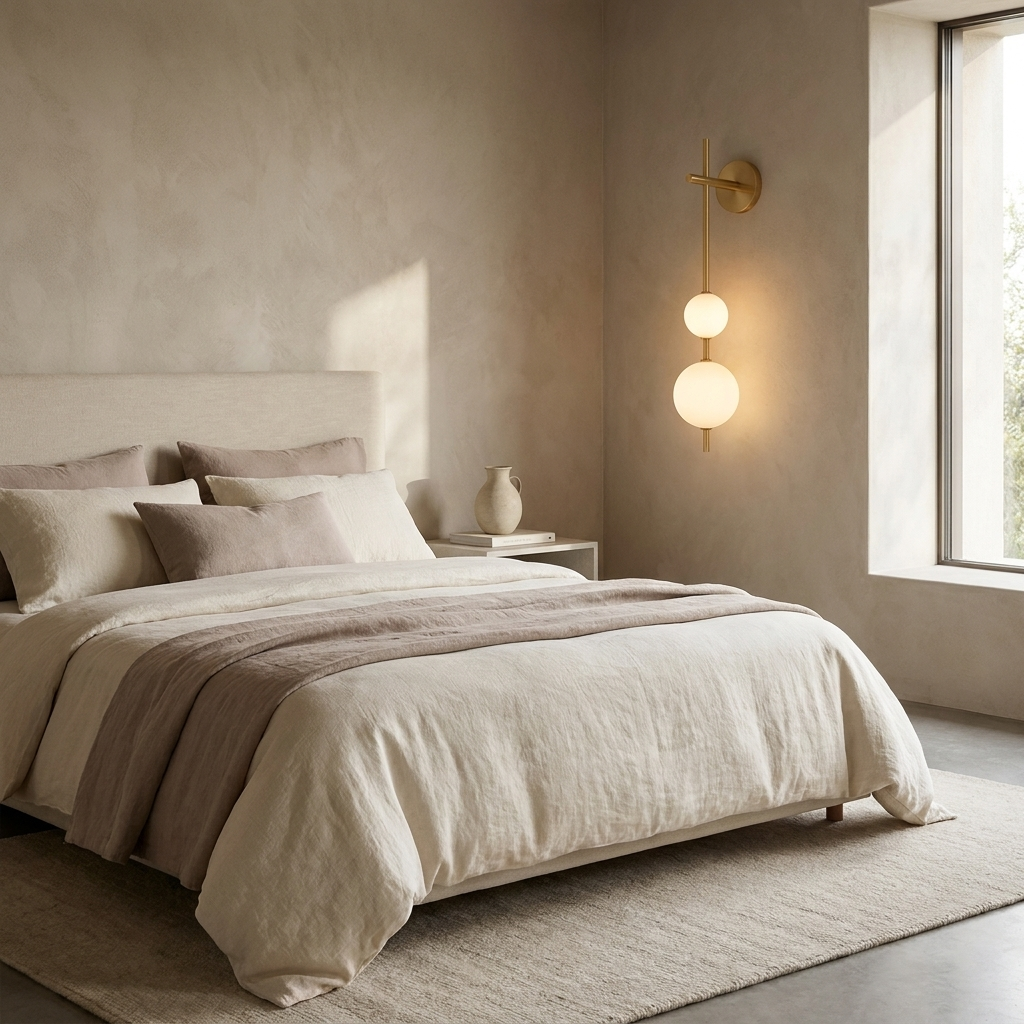 Vertical Globe Wall Lamp mounted beside a bed in a contemporary bedroom