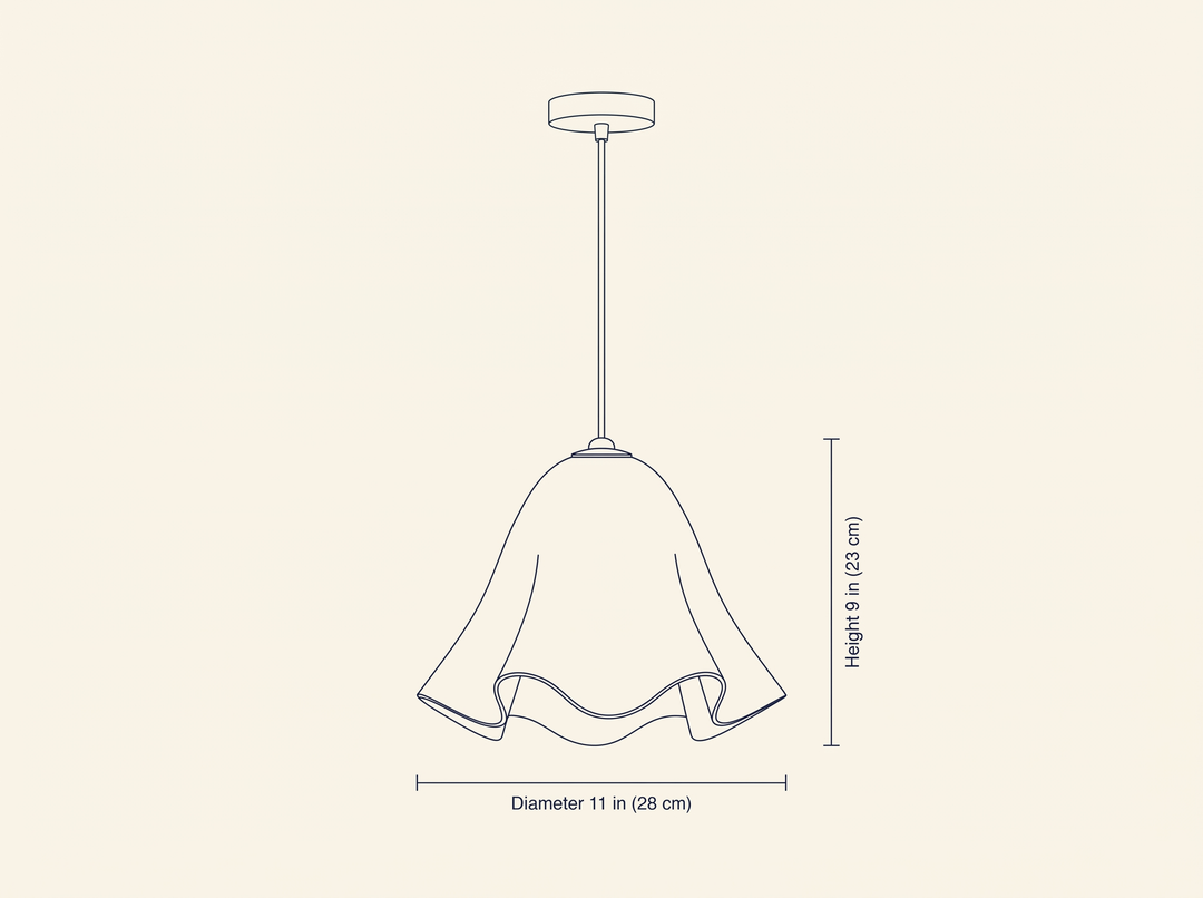 Vera Bloom Pendant Lamp dimension drawing showing diameter and height