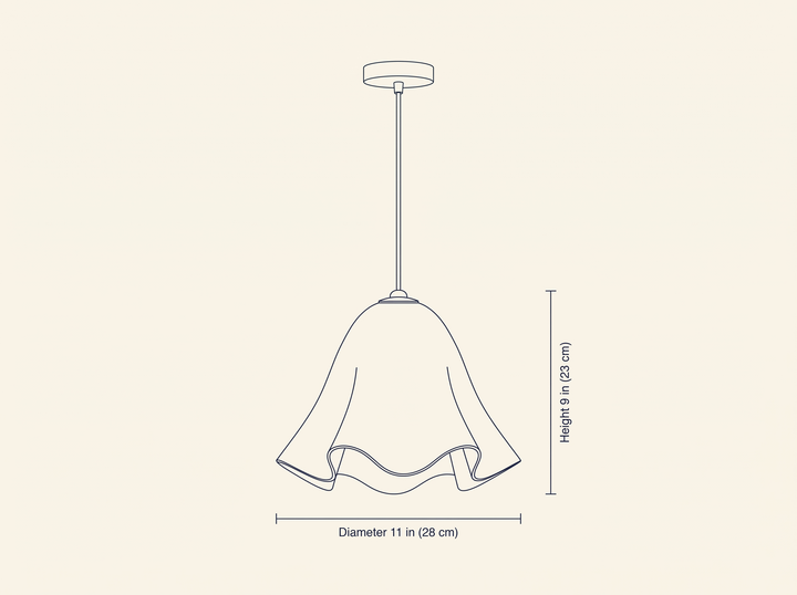 Vera Bloom Pendant Lamp dimension drawing showing diameter and height
